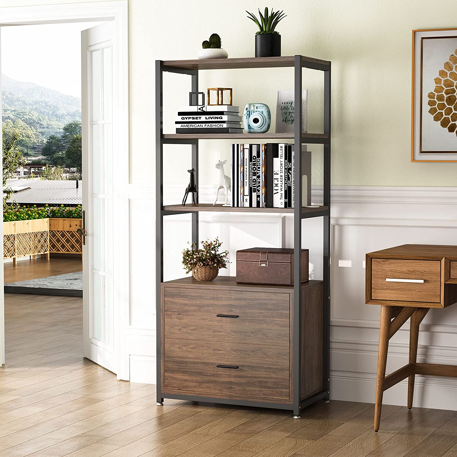 2-Drawer Bookshelf with Open Shelves